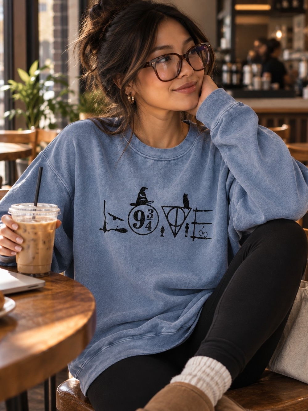 Harry Potter Glitter Graphic Sweatshirt Blue Size M
